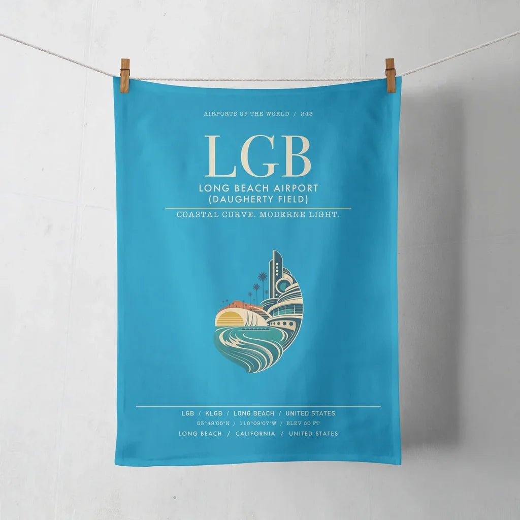 Long Beach Airport (Daugherty Field) (LGB) design on turquoise towel