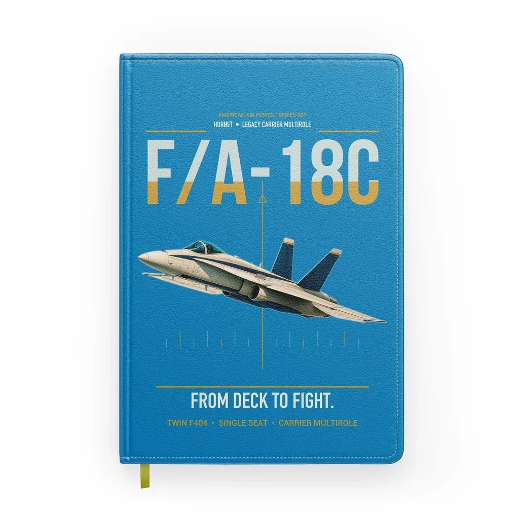 F-A-18C Hornet design on turquoise notebook