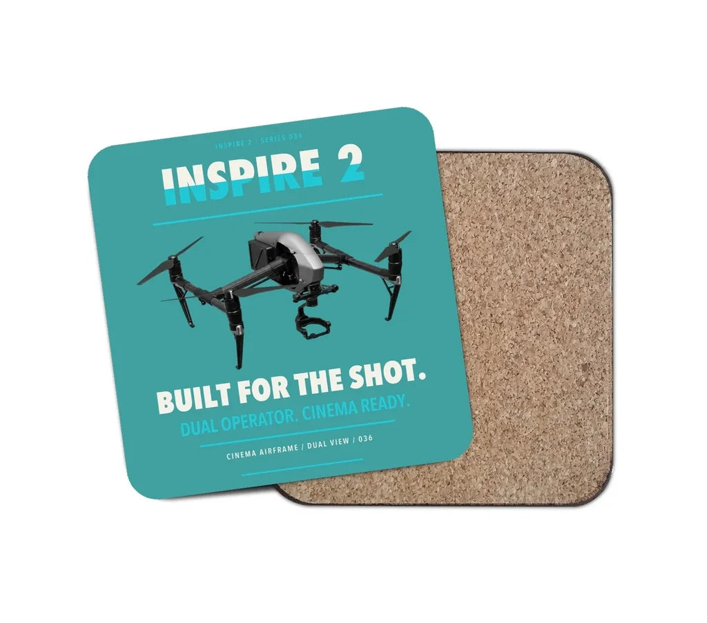 DJI Inspire 2 design on turquoise 1 piece coaster
