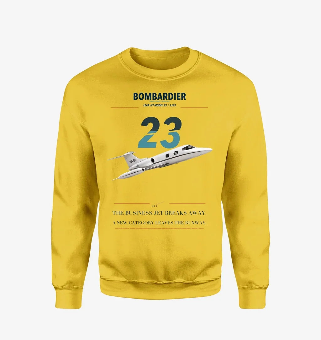 Bombardier Learjet 23 design on yellow sweatshirt