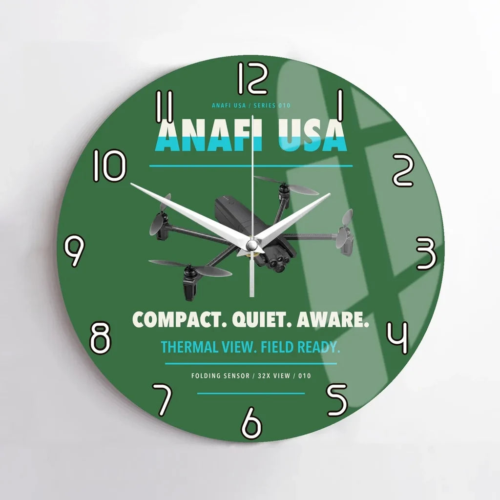 Parrot ANAFI USA design on green no frame wall clock