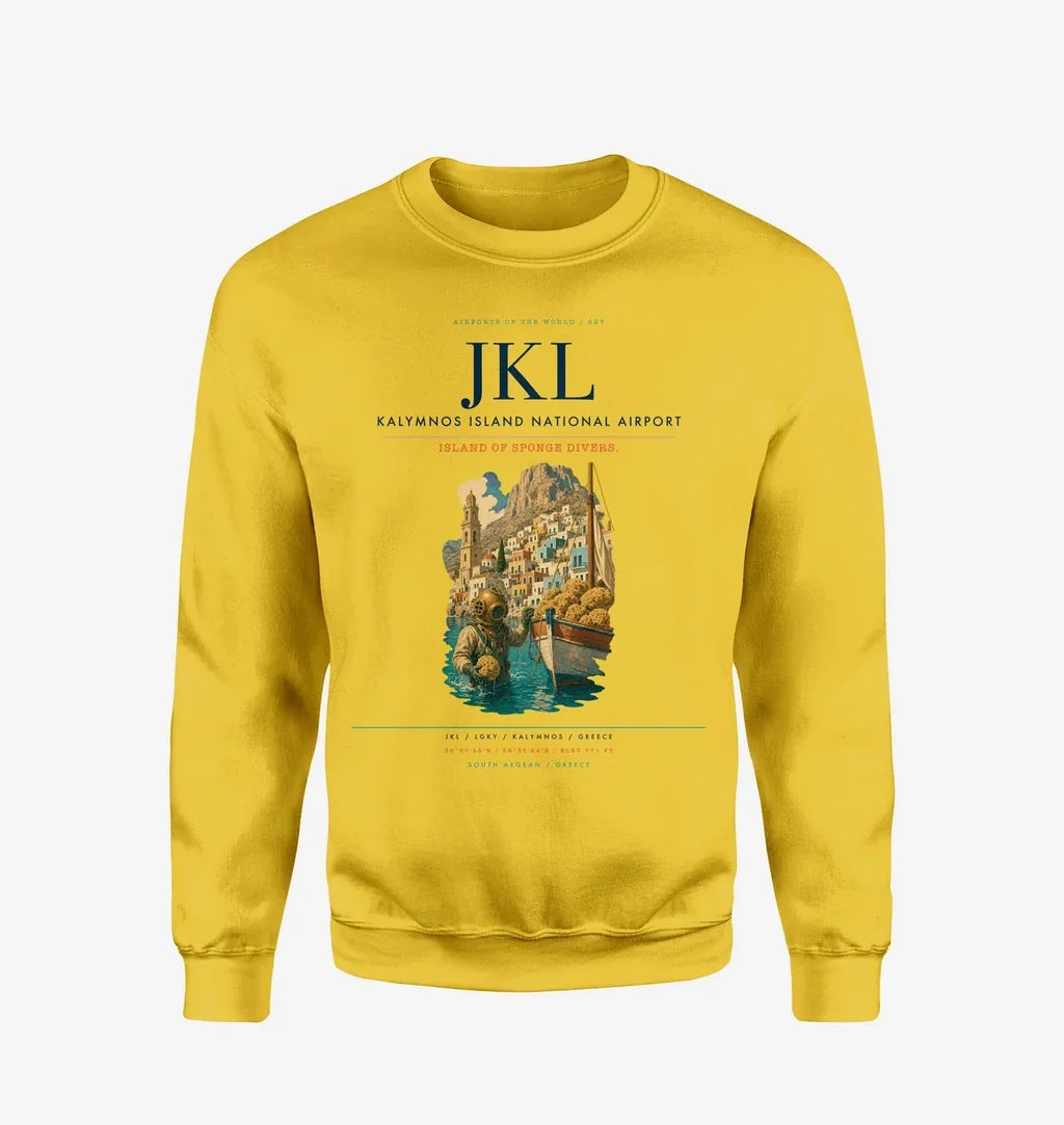Kalymnos Island National Airport (JKL) design on yellow sweatshirt
