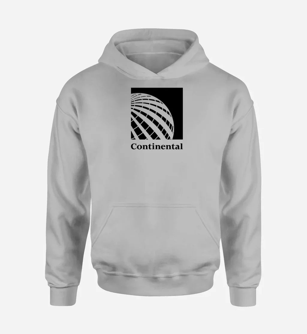 Continental Airlines logo printed on light gray hoodie