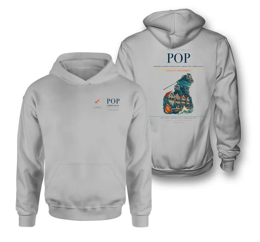 Gregorio Luperón International Airport (POP) design on light gray double-side hoodie