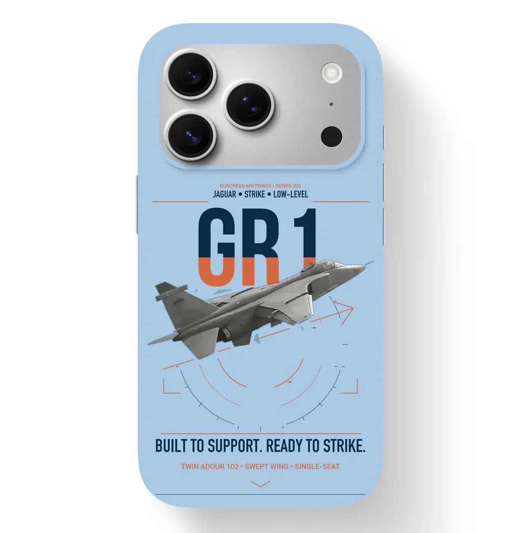 SEPECAT Jaguar GR1 design on light blue magsafe iphone case, for iPhone 17 Pro