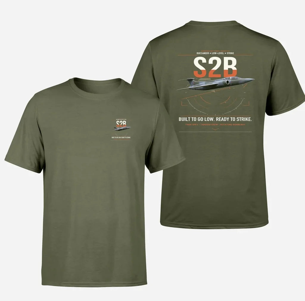Blackburn Buccaneer S2B design on green army t-shirt, double-side print