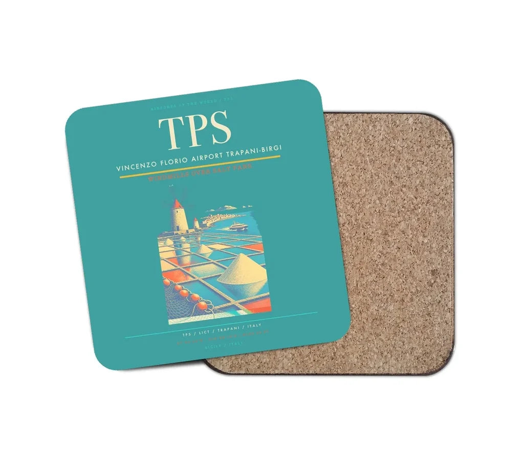 Vincenzo Florio Airport Trapani-Birgi (TPS) design on turquoise 1 piece coaster