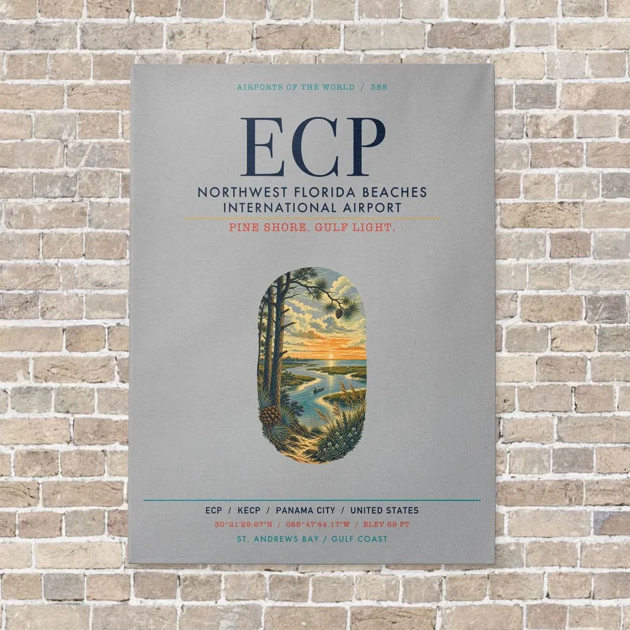 Northwest Florida Beaches International Airport ECP vertical canvas print - no frame - light gray background