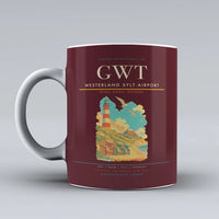 Thumbnail for Westerland Sylt Airport (GWT) airport code design on dark red ceramic mug
