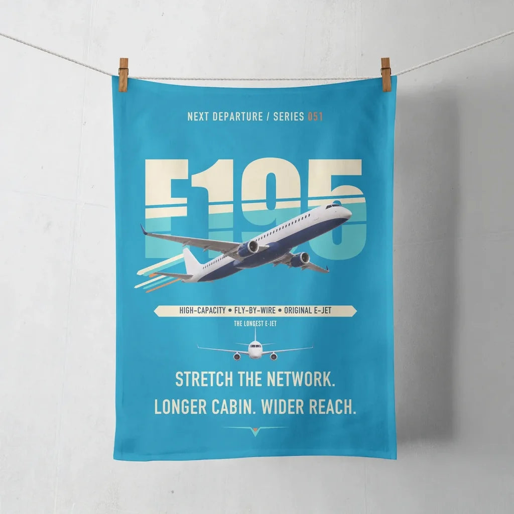 Embraer E195 design on turquoise towel
