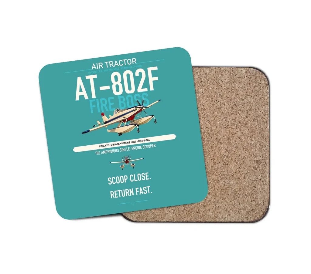 Air Tractor AT-802F Fire Boss design on turquoise 1 piece coaster