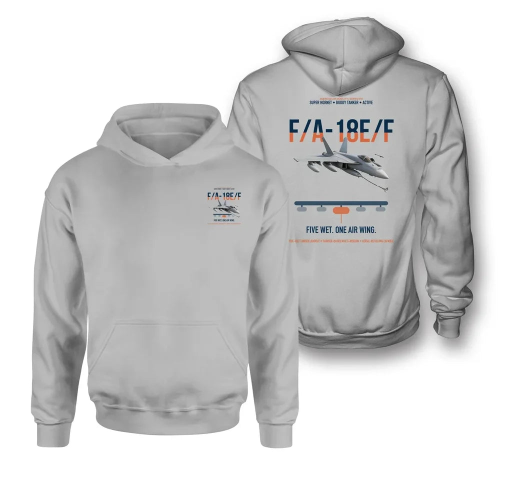 F A-18E F Buddy Tanker design on light gray double-side hoodie, double-side print