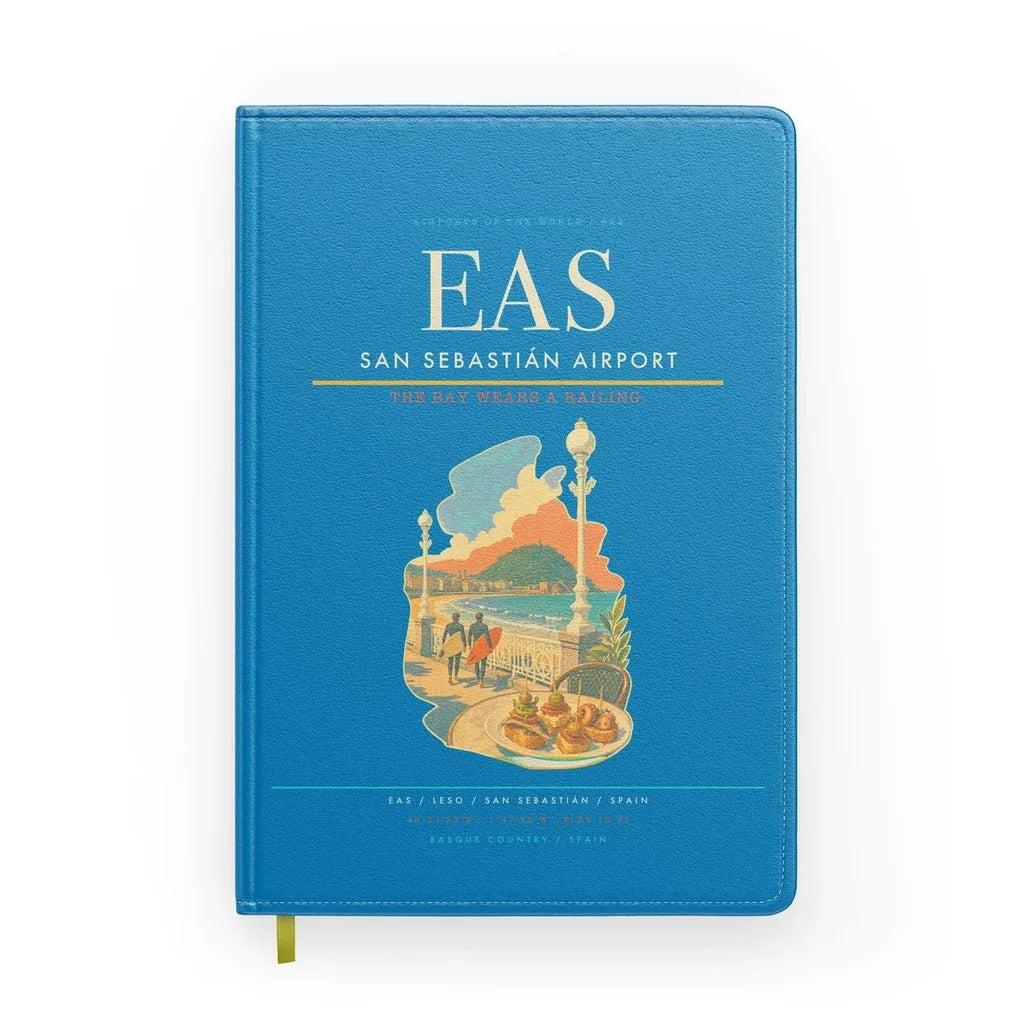 San Sebastián Airport (EAS) design on turquoise notebook