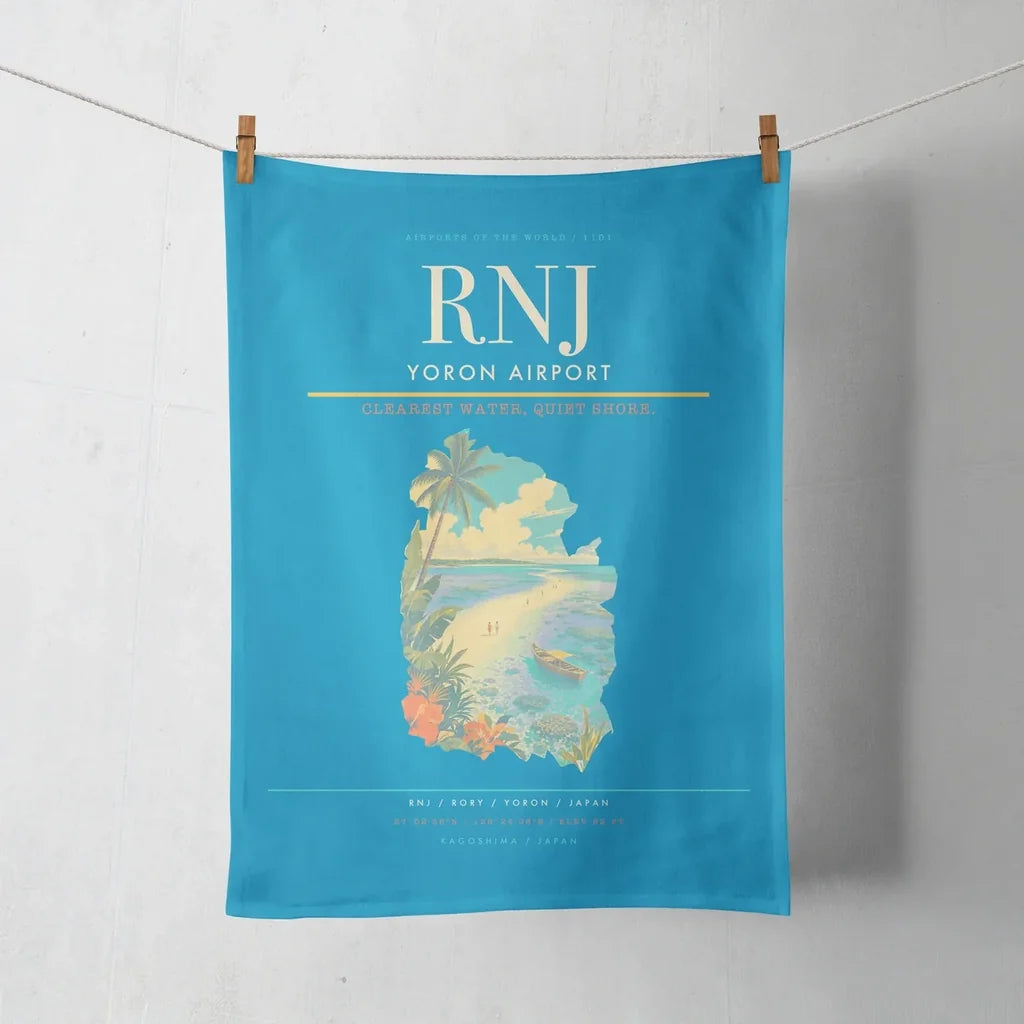 Yoron Airport (RNJ) design on turquoise towel