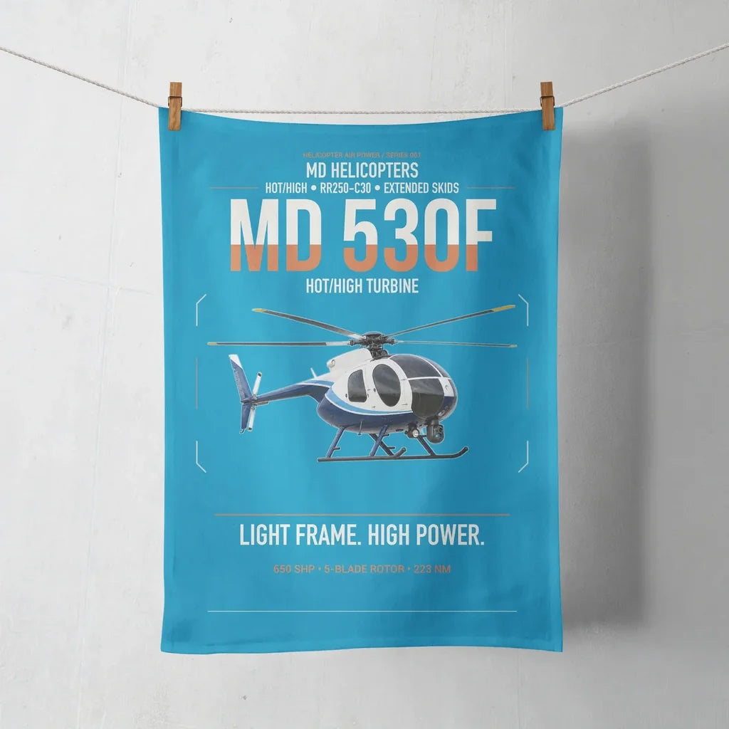 MD Helicopters MD 530F design on turquoise towel