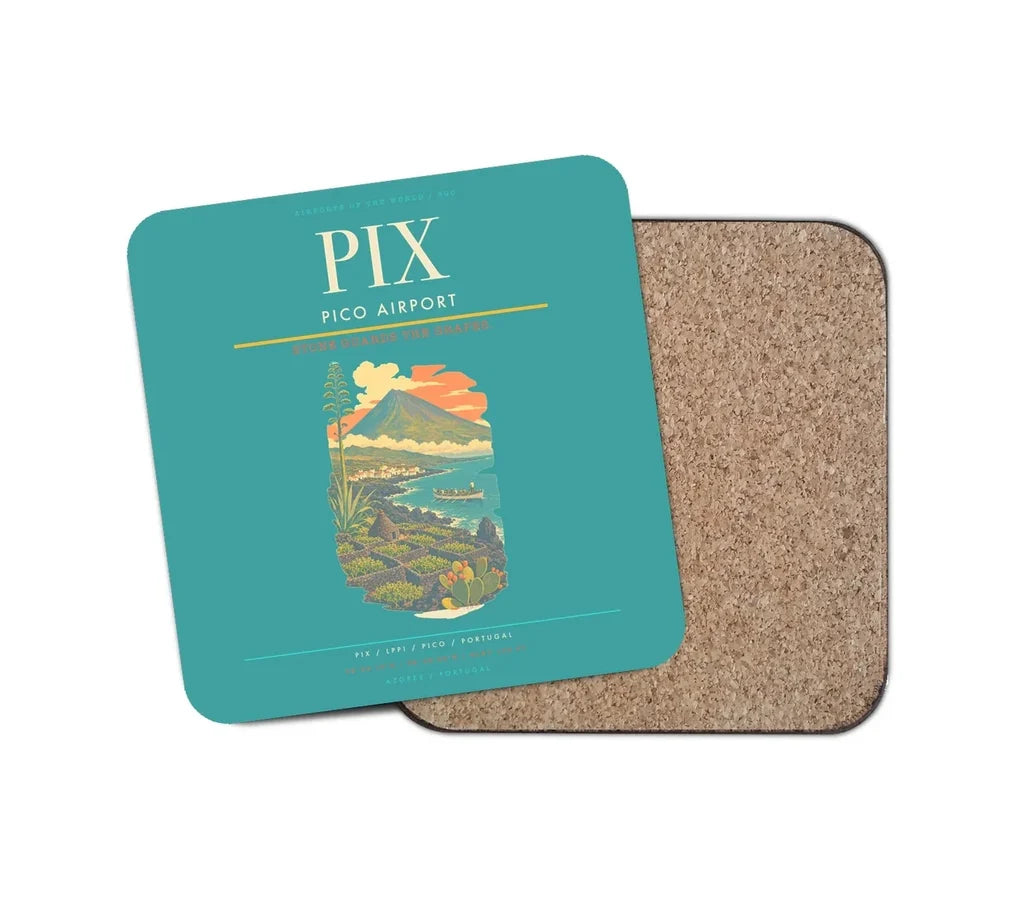 Pico Airport (PIX) design on turquoise 1 piece coaster