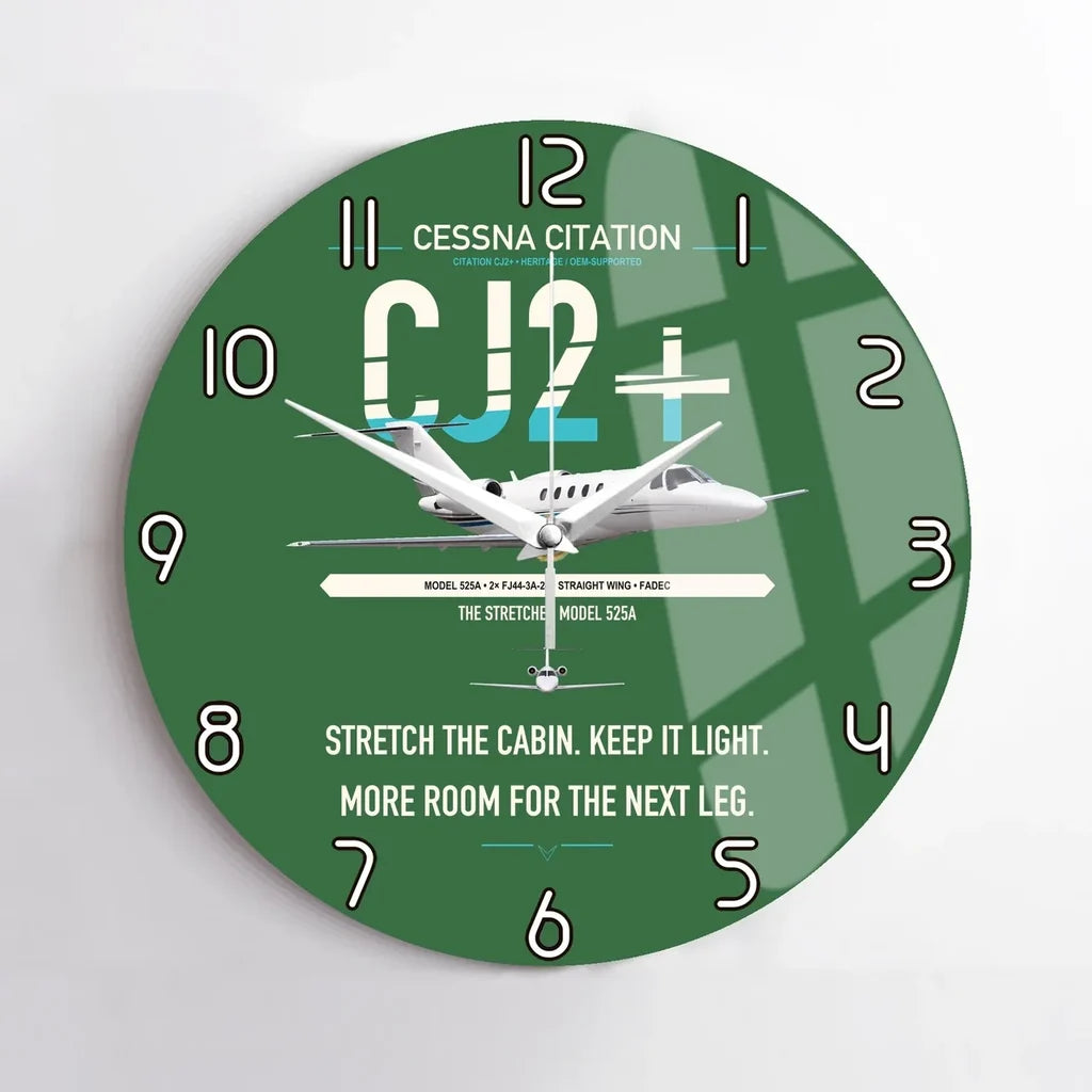 Cessna Citation CJ2+ design on green no frame wall clock