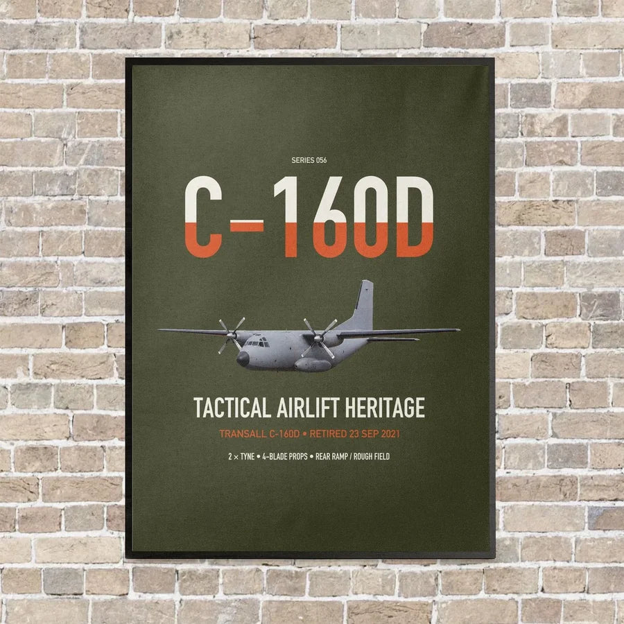 Transall C-160D vertical canvas print - framed - green army background