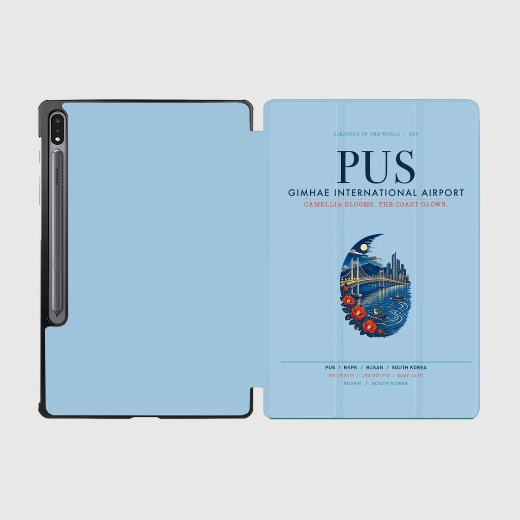 Gimhae International Airport Busan (PUS) design on light blue samsung tablet tablet case