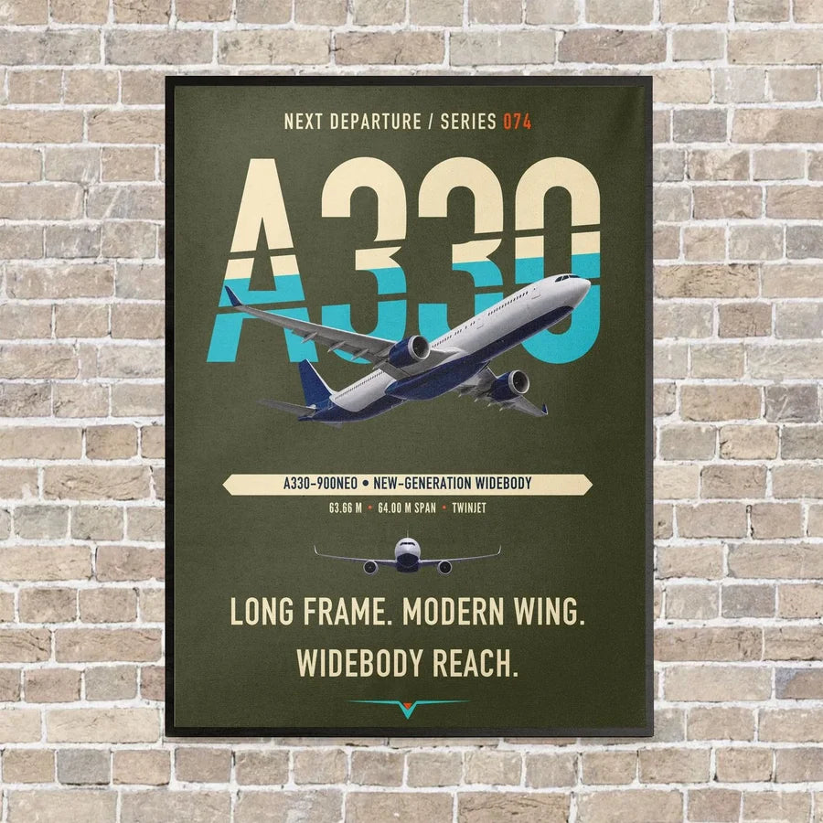 Airbus A330-900neo vertical canvas print - framed - green army background