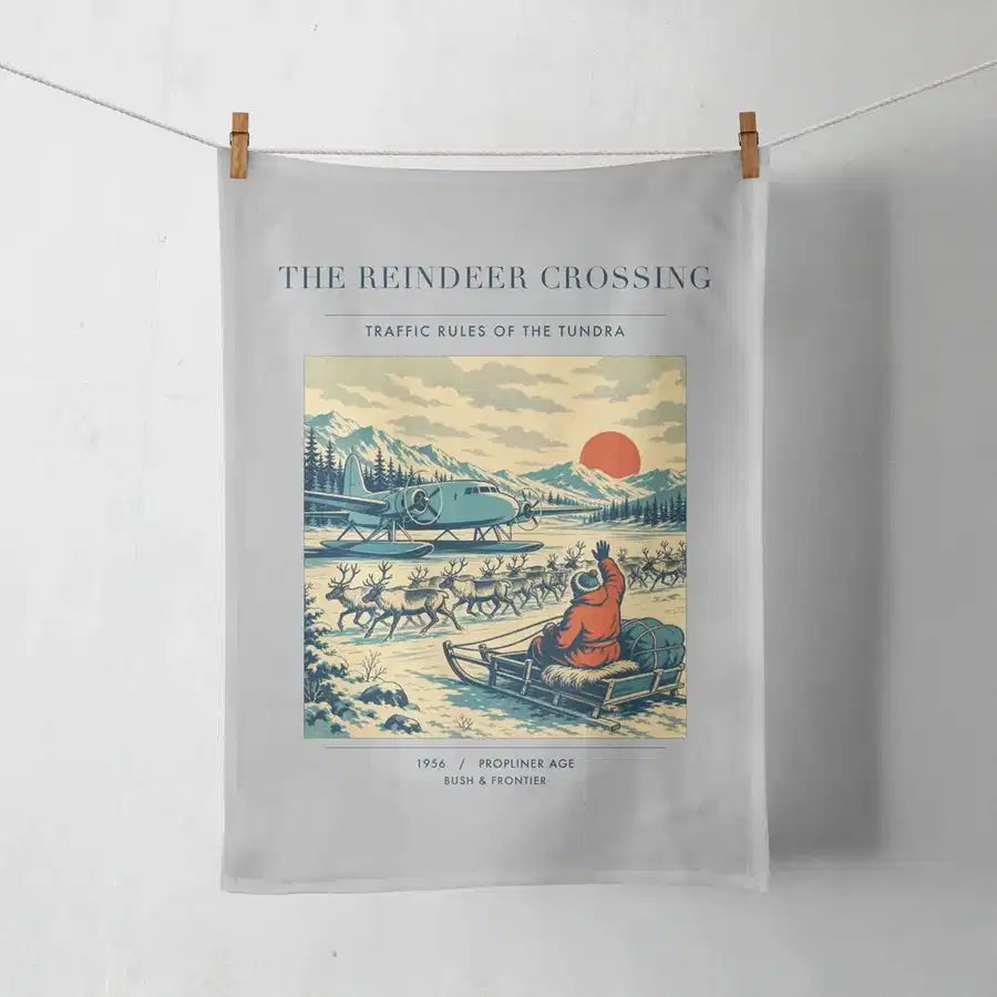 VINTAGE G4350 - The Reindeer Crossing - Designed Towels design on lightgray