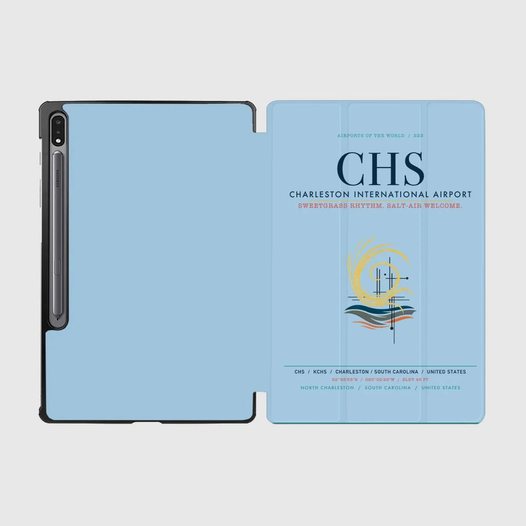 Charleston International Airport (CHS) design on light blue samsung tablet tablet case