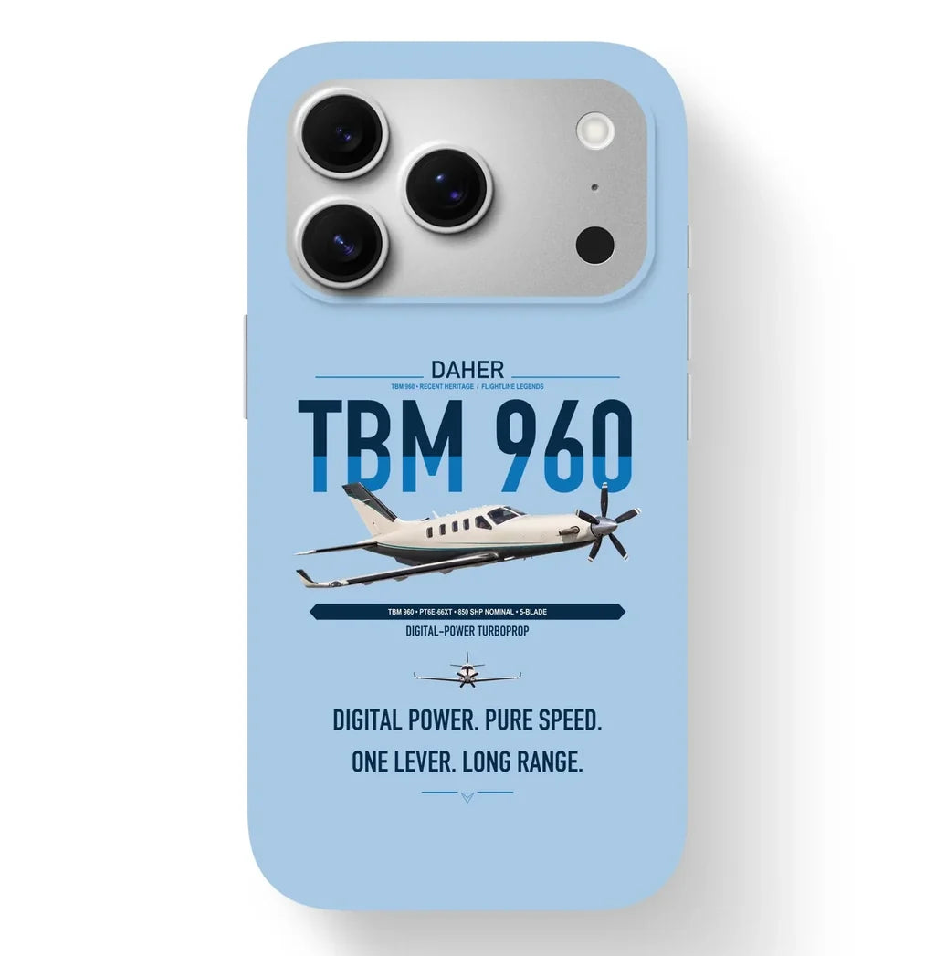 Daher TBM 960 design on light blue magsafe iphone case, for iPhone 17 Pro