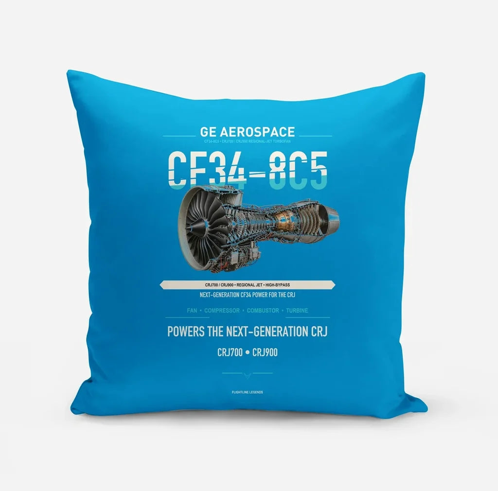CF34-8C5 design on turquoise pillow