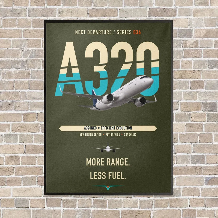 Airbus A320neo vertical canvas print - framed - green army background