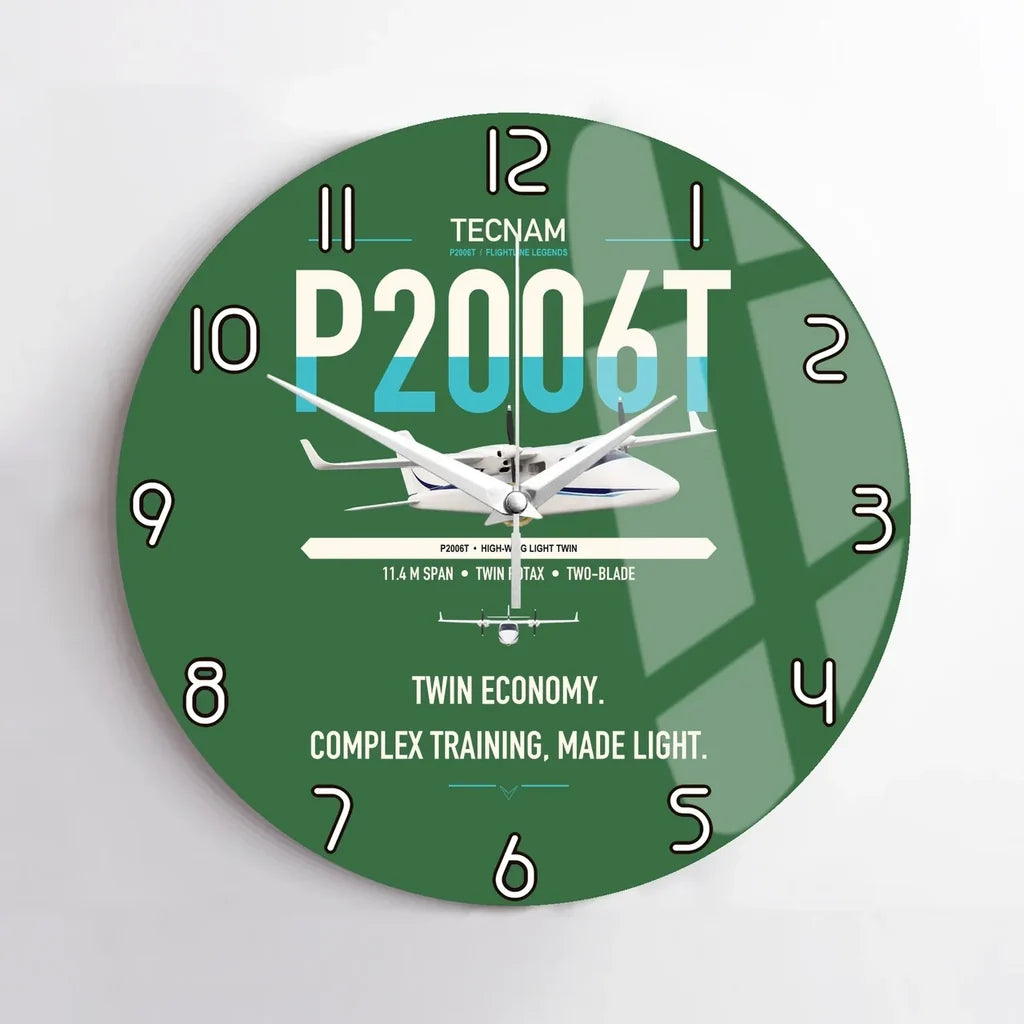 Tecnam P2006T design on green no frame wall clock