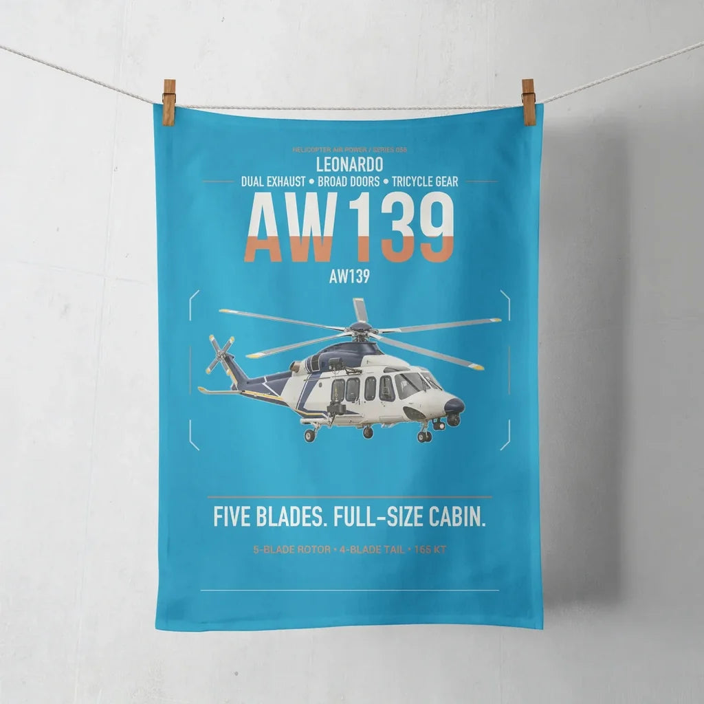 Leonardo AW139 design on turquoise towel