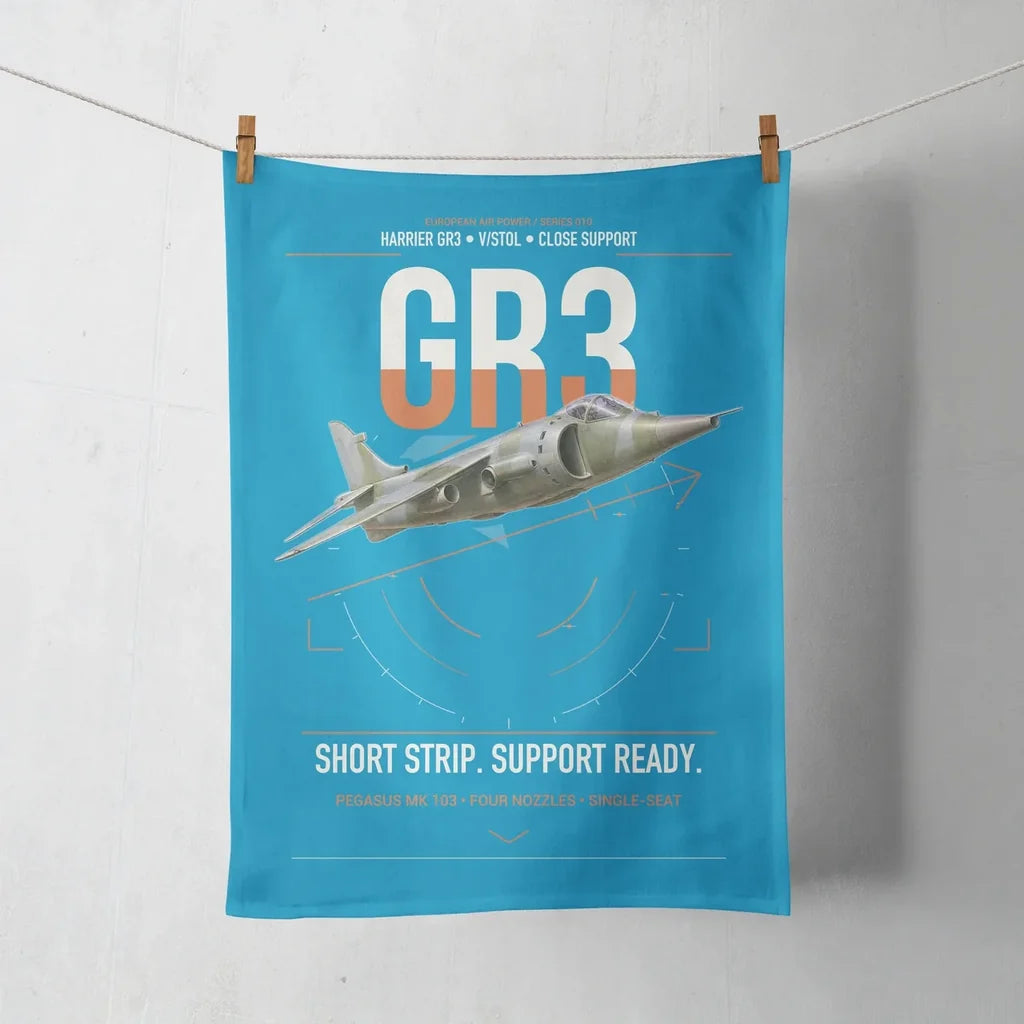 Hawker Siddeley Harrier GR3 design on turquoise towel