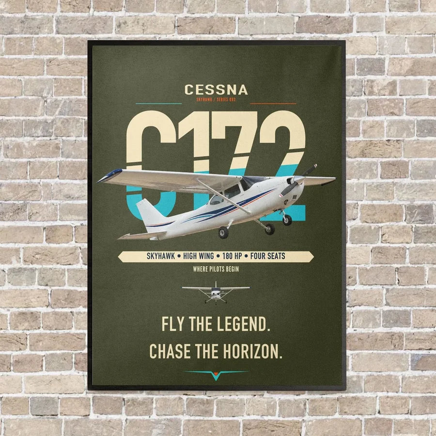 Cessna 172 Skyhawk vertical canvas print - framed - green army background