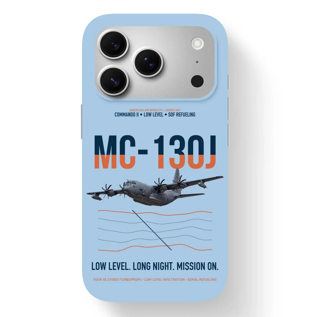 MC-130J COMMANDO II design on light blue magsafe iphone case, for iPhone 17 Pro