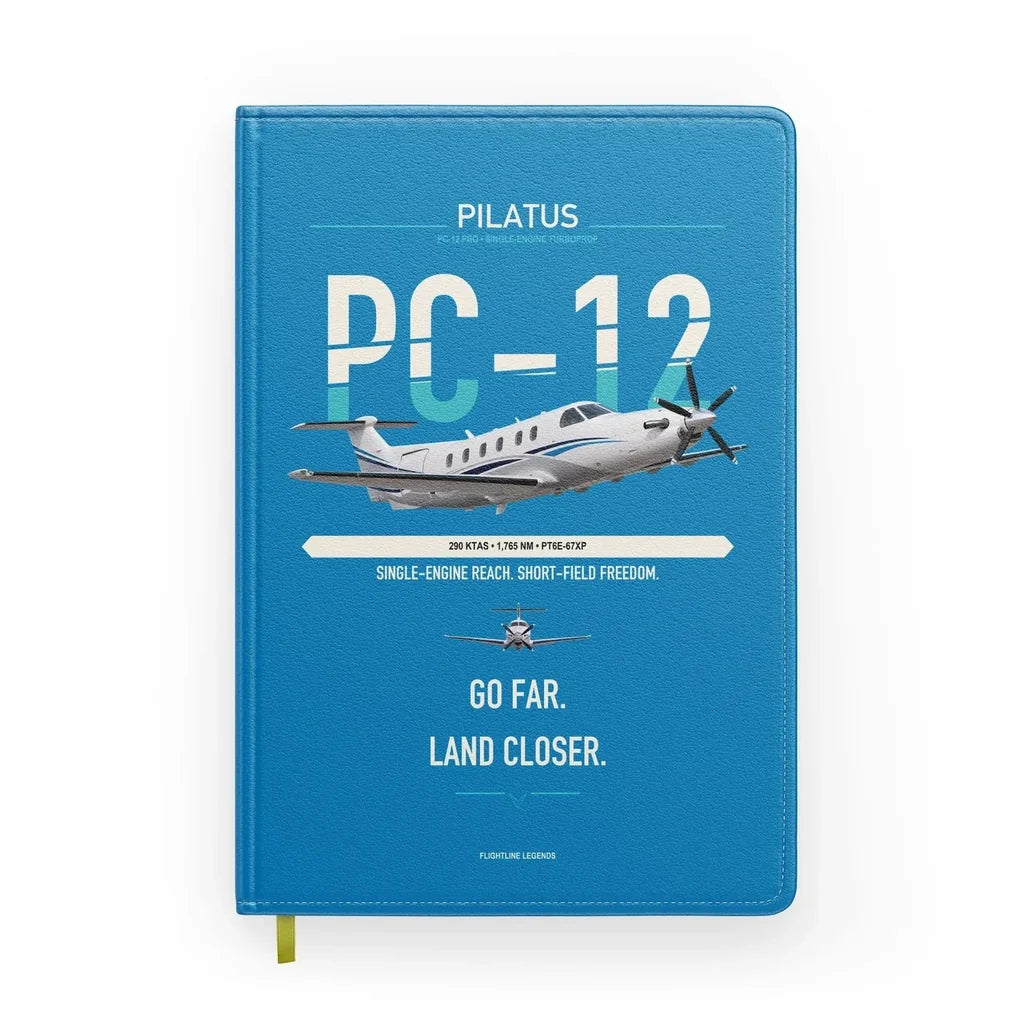 Pilatus PC-12 PRO design on turquoise notebook