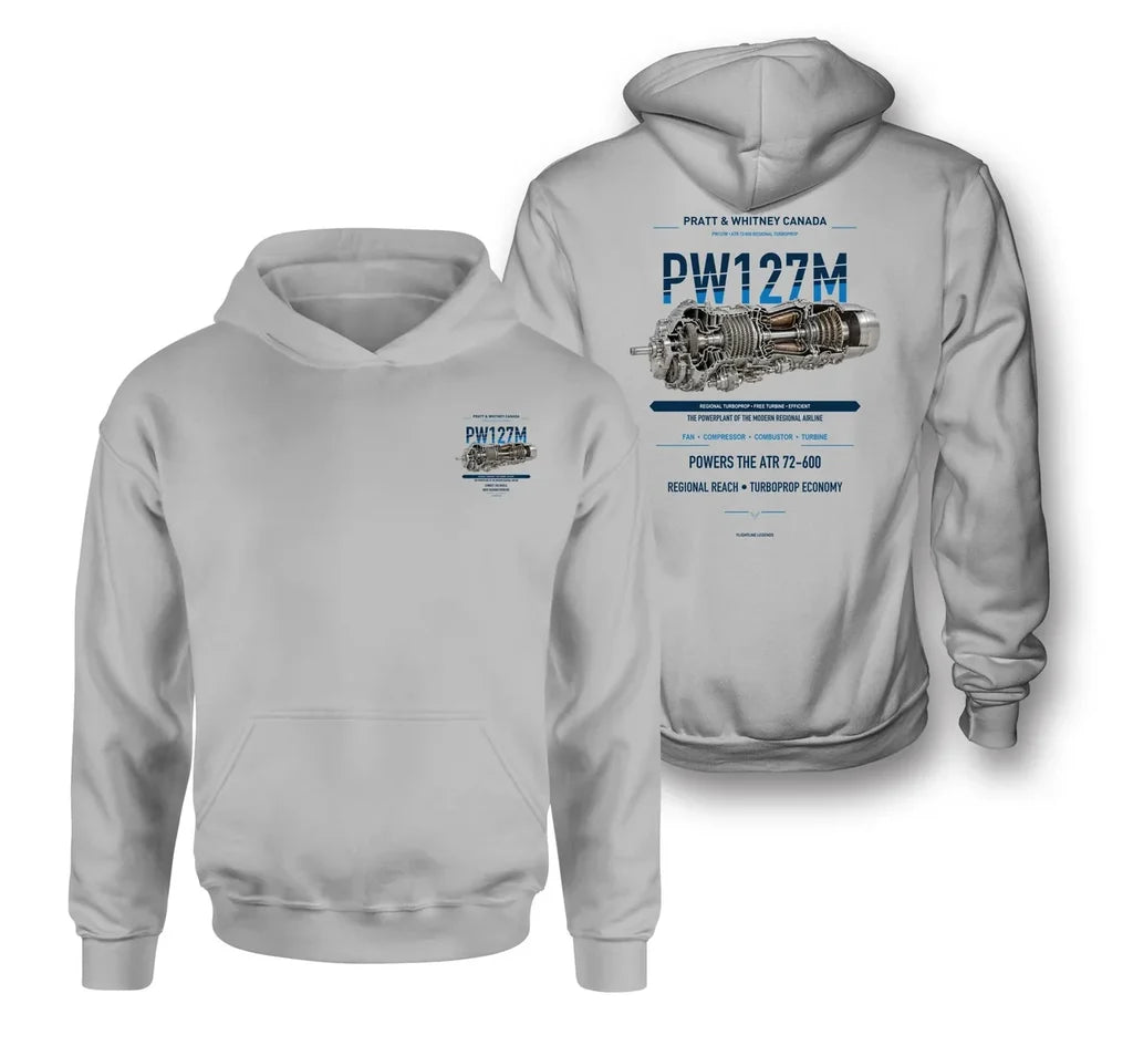 PW127M design on light gray hoodie