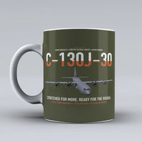 Thumbnail for C-130J-30 Super Hercules design on green army ceramic mug, double-side print