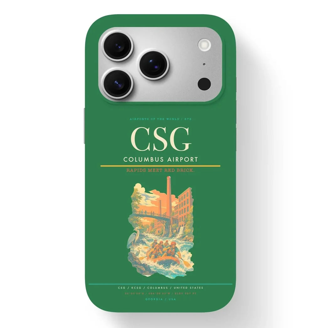 Columbus Airport (CSG) design on green iPhone 17 Pro MagSafe case