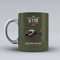 Thumbnail for Airbus H130 design on green army ceramic mug, double-side print