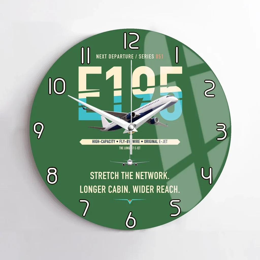 Embraer E195 design on green no frame wall clock