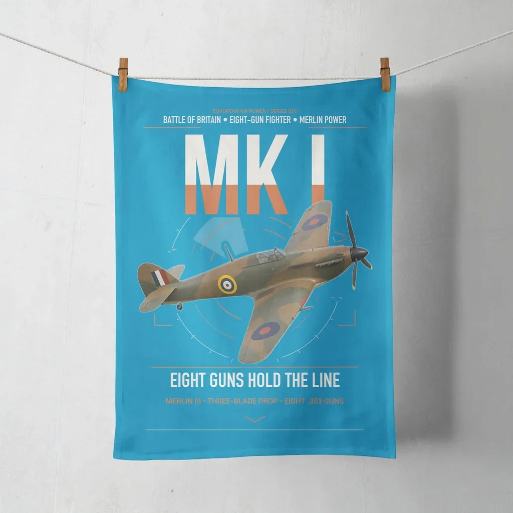 Hawker Hurricane Mk I design on turquoise towel