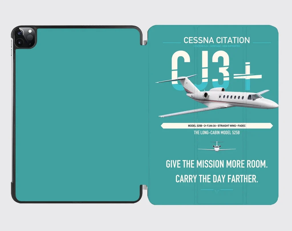 Cessna Citation CJ3+ design on turquoise ipad tablet case
