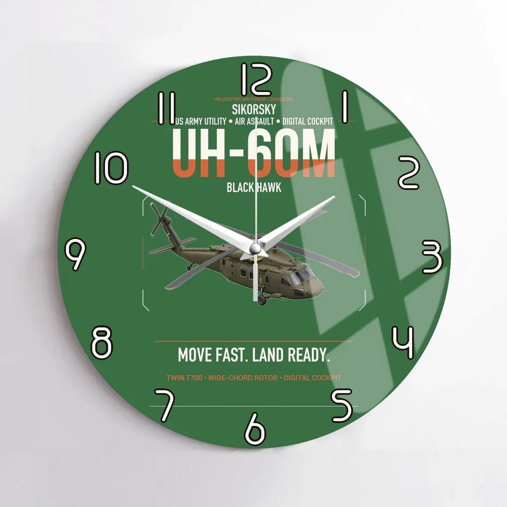 Sikorsky UH-60M Black Hawk design on green no frame wall clock