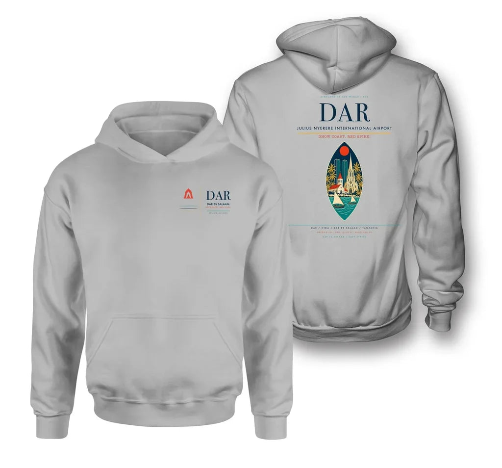 Julius Nyerere International Airport (DAR) design on light gray double-side hoodie