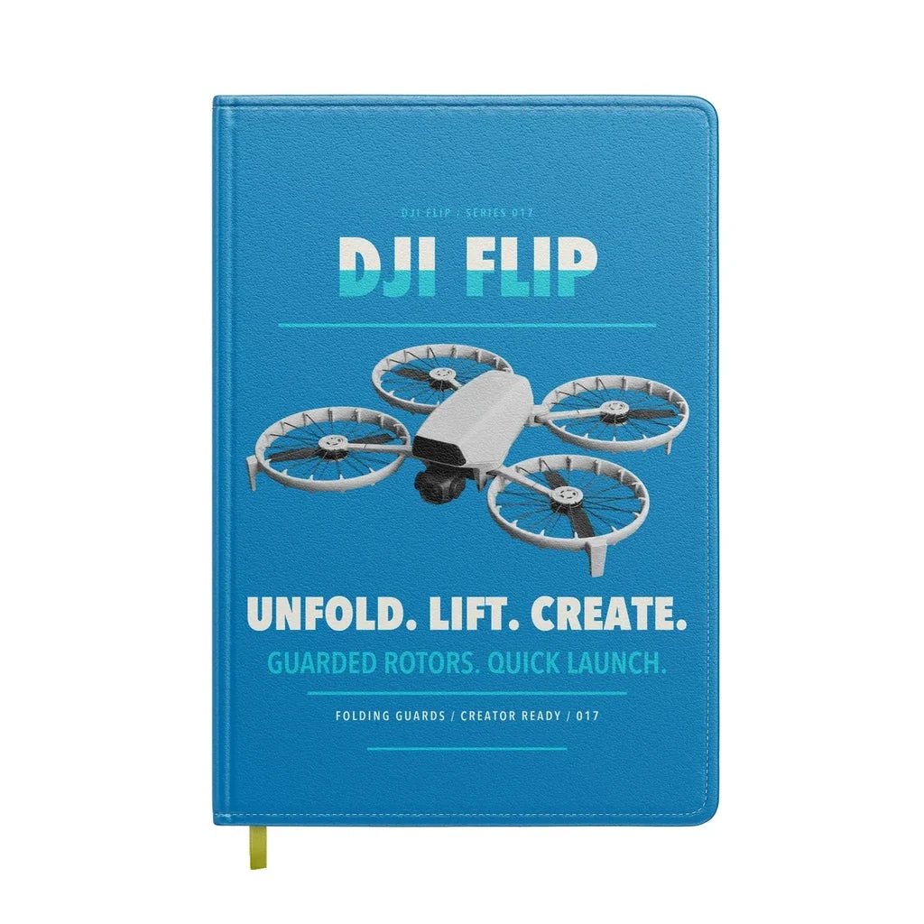 DJI Flip design on turquoise notebook