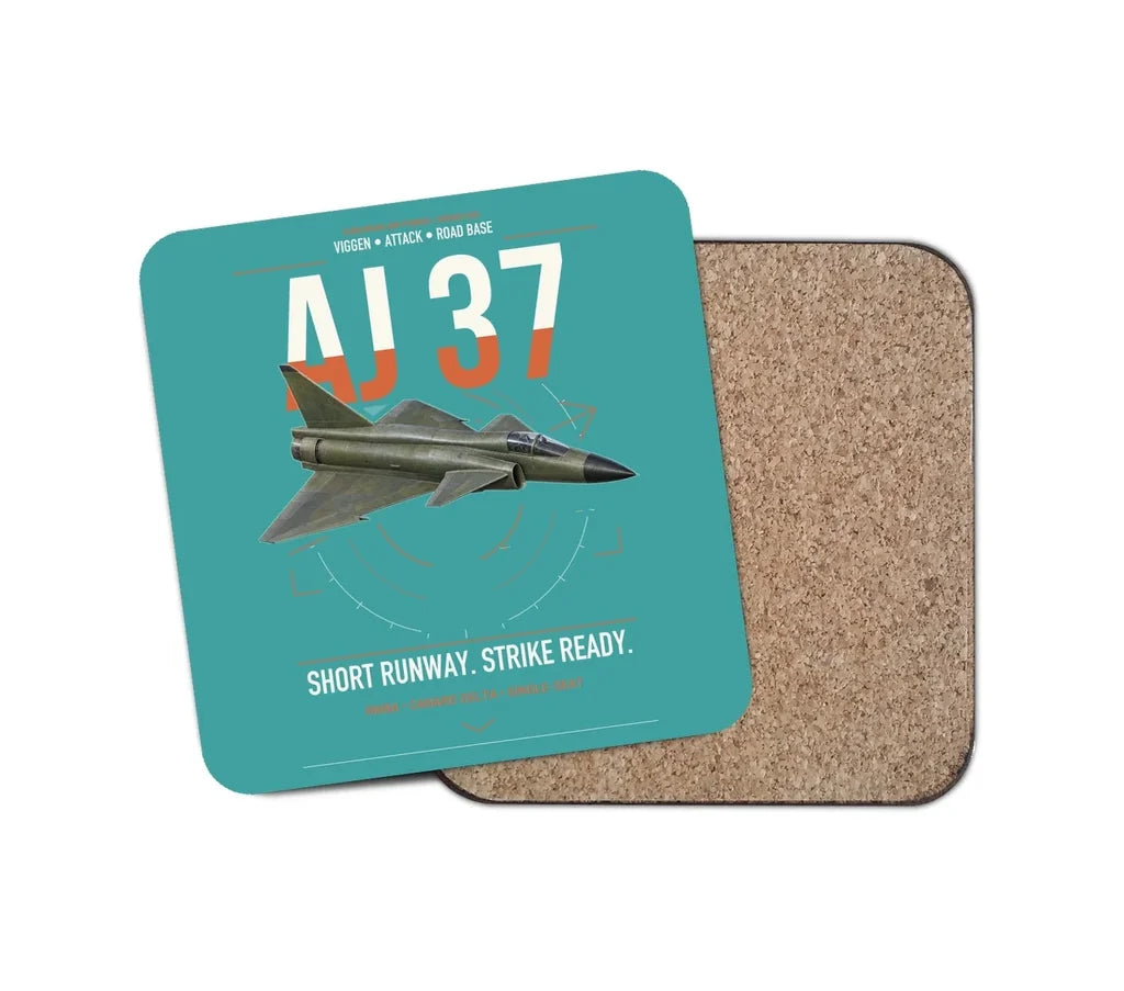 Saab AJ 37 Viggen design on turquoise 1 piece coaster