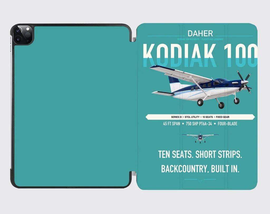 Daher Kodiak 100 Series III design on turquoise ipad tablet case
