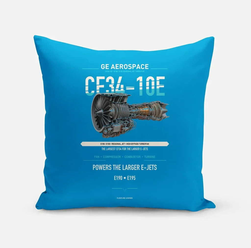 CF34-10E design on turquoise pillow