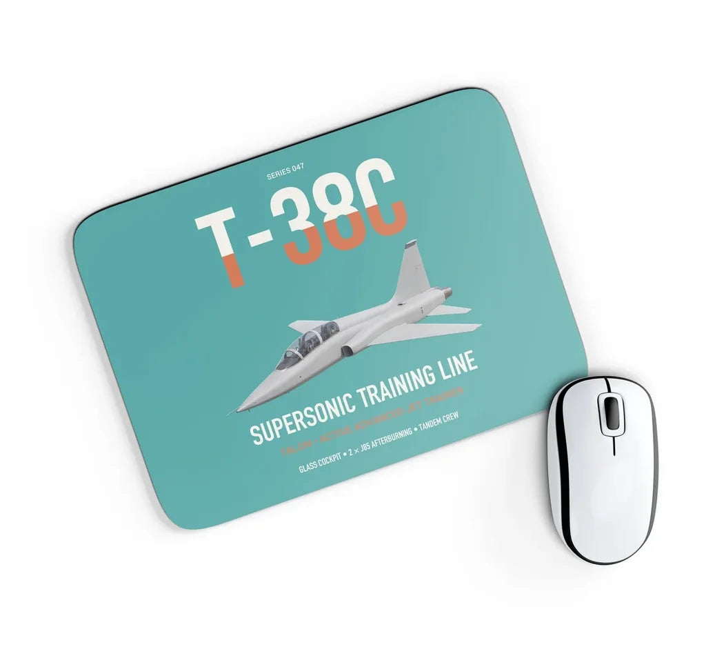 T-38C Talon design on turquoise rectangle mouse pad