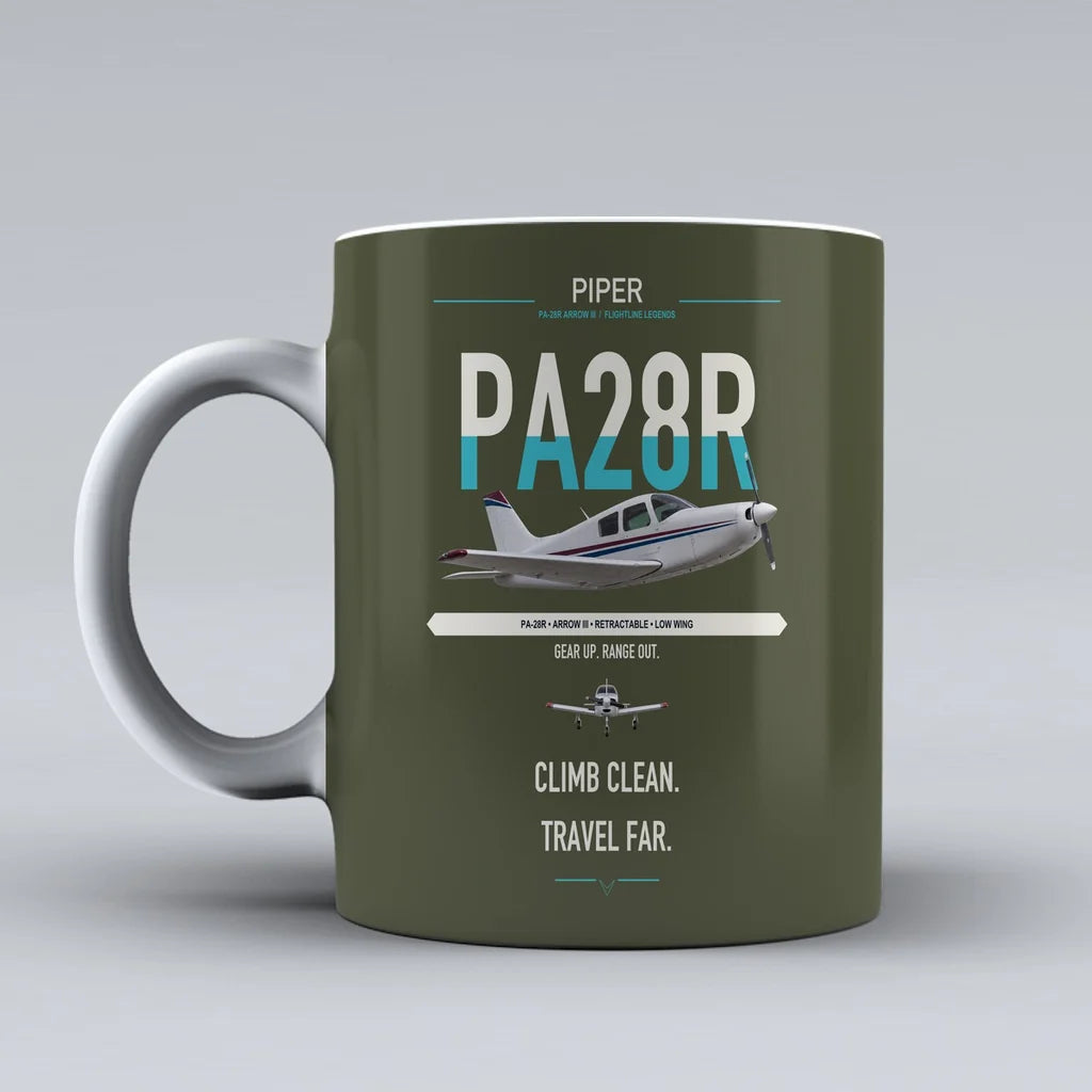 Piper PA-28R Arrow III design on green army ceramic mug, double-side print